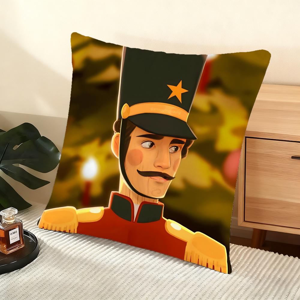 Nutcracker Cartoon Cushion Cover Silky Short Plush Home Sofa Cushion Cover - Invisible Zipper Home Decoration