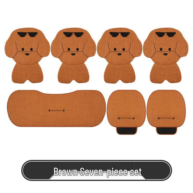 Puppy Cartoon Sunglasses Car Seat Cushion for Kia Models, All-Season Cotton Linen