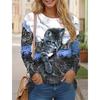 Women's T shirts 3D Print Art Design Cat Pattern Long Sleeve Daily Weekend Fashion Funny Round Neck Regular Fit Spring & Fall