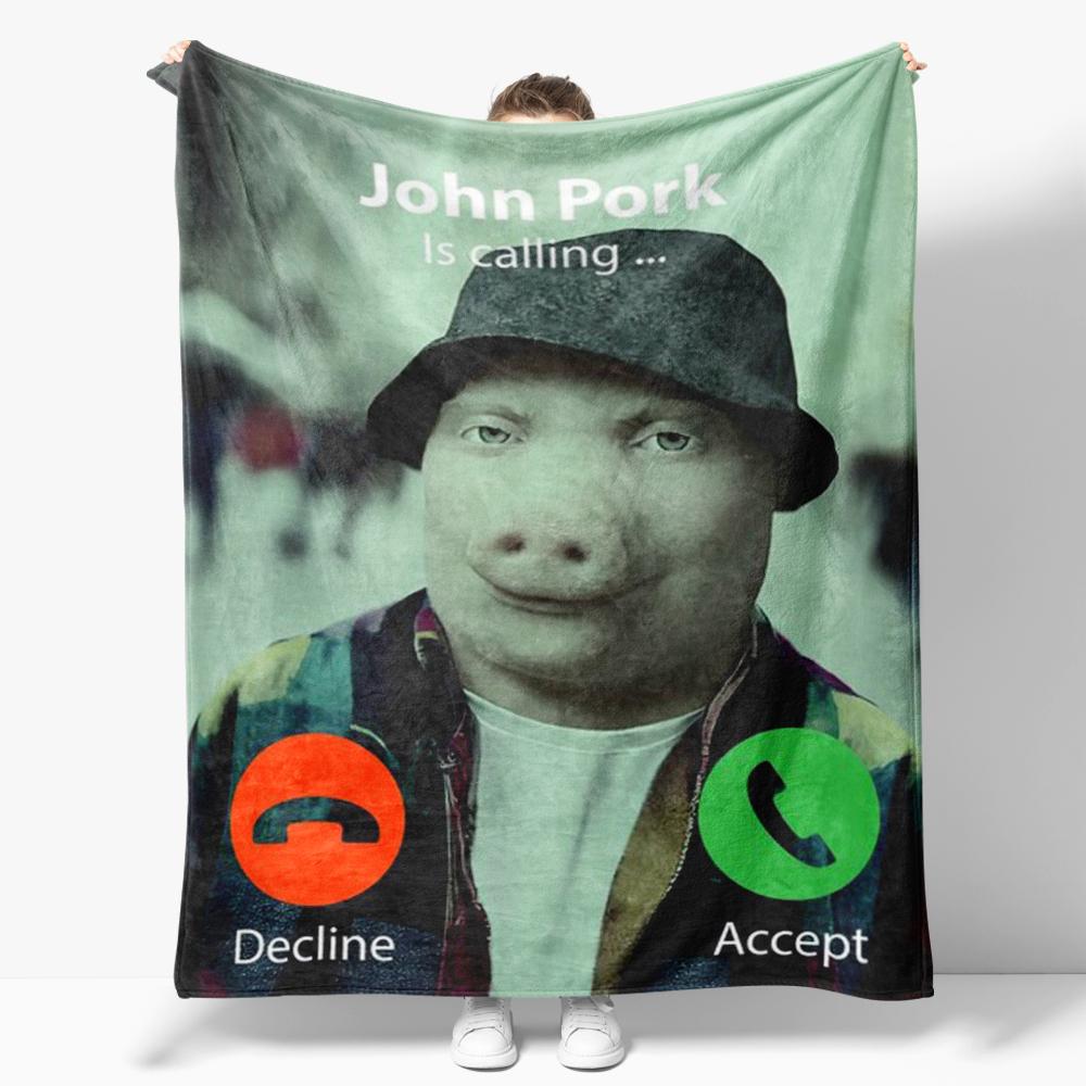 Shunika Chen Unisex John Pork, John Pork Is Calling Flannel Throw Blanket Cozy Soft Lightweight Warmfor Couch Sofa Bed