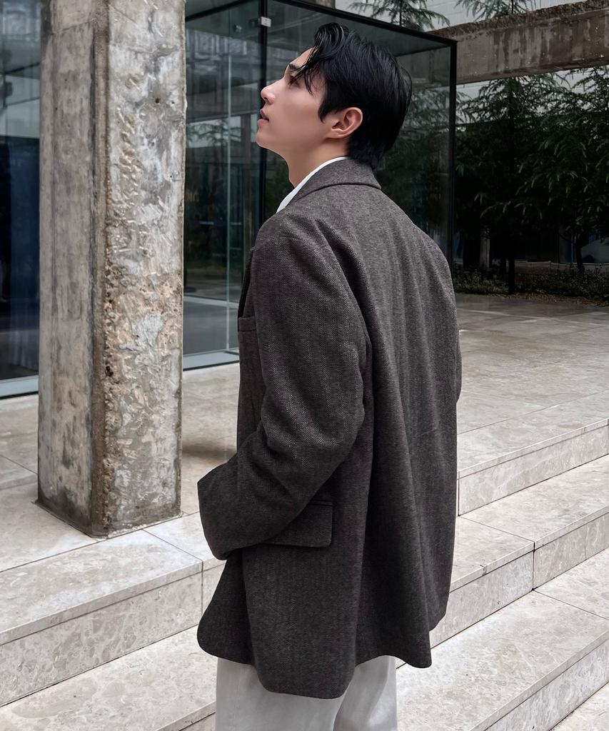 Mindbridge [On] Herringbone Oversized Jacket - 2 Colors