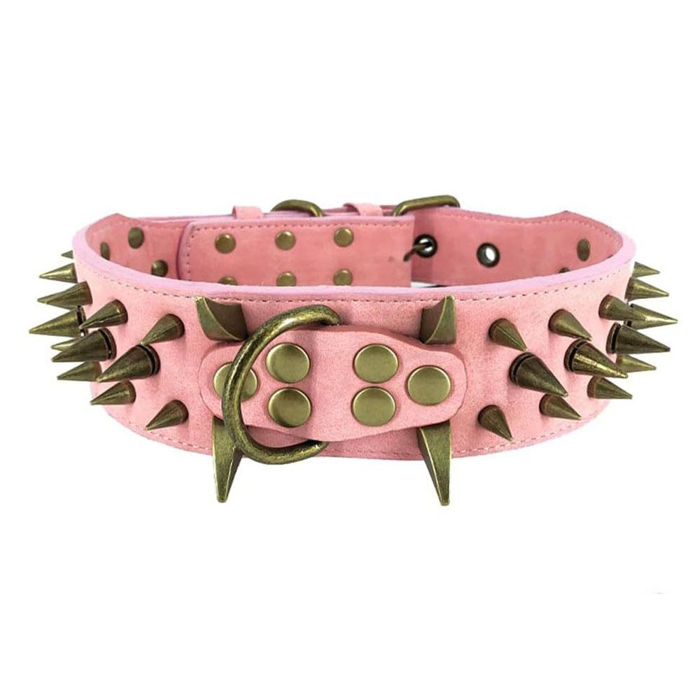 Spiked Studded Dog Collar with Large Sharp Spikes 2 Inch Wide Protect Dog's Neck from Bites Fit Pitbull Doberman German Shepherd