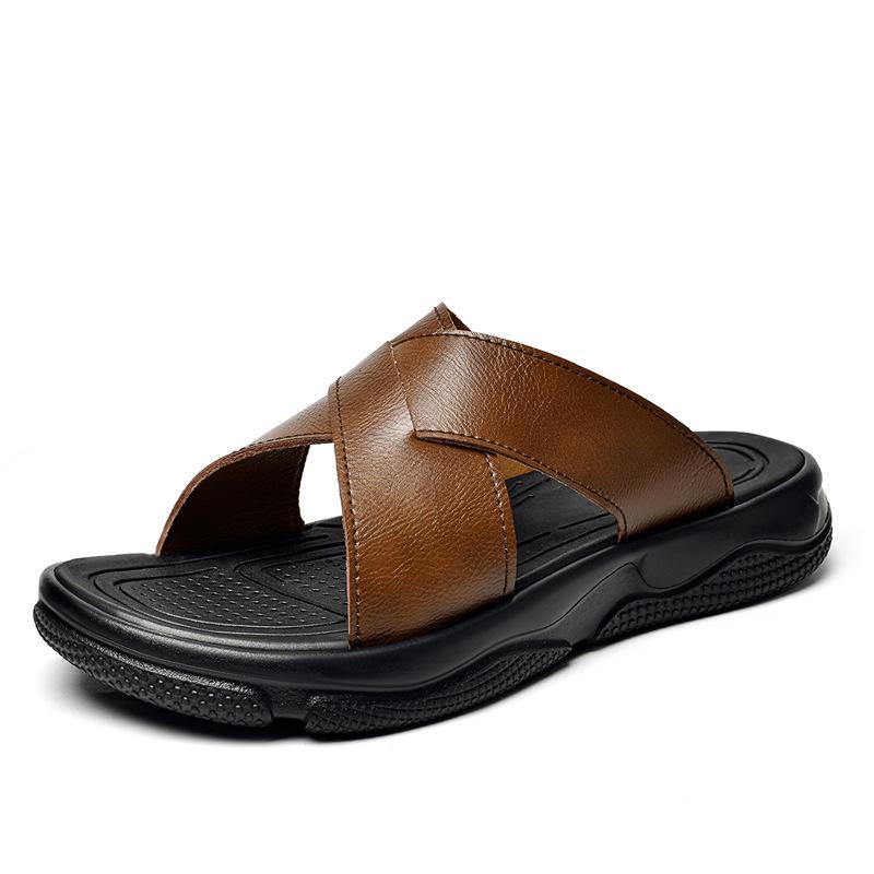 Men's Plus Size Cowhide Flip-Flops - Lightweight, Thick Sole, Summer Beach Sandals