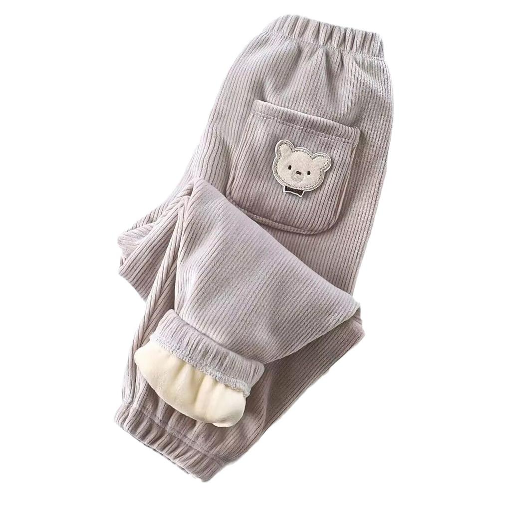 Kids Warm Pants Autumn Winter Girls Thicken Trousers Baby Boys Cute Bear Print Children Casual Harem Pants