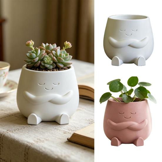 Mini Flowerpot Cute Desktop Planter 3D Printed Healing Smiling Face Creative Green Plant Pot for Home