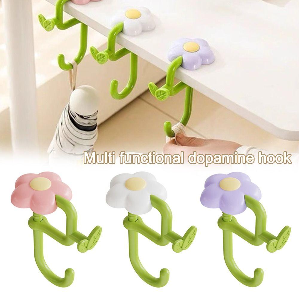 Cute Flower-Shaped Bag Hook Removable Adjustable Desk-Edge Hook Punch-free Desktop Storage Hook for Office Headphones Backpacks