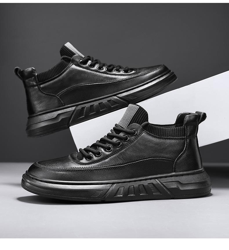 2025 Leather Shoes Soft Surface Autumn and Winter Versatile Black Fashion Soft Sole Trendy Shoes New Breathable Korean Version Casual Men the Same S