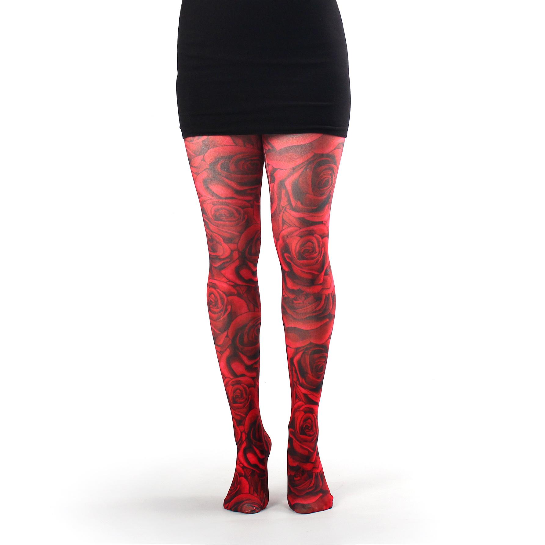 Neue Retro-Strumpfhosen mit Aufdruck für Damen Liebesbrief Lippen Herz Aufdruck Strumpfhosen Damenmode Frühling Herbst Elastisch Lange Socken One Size black