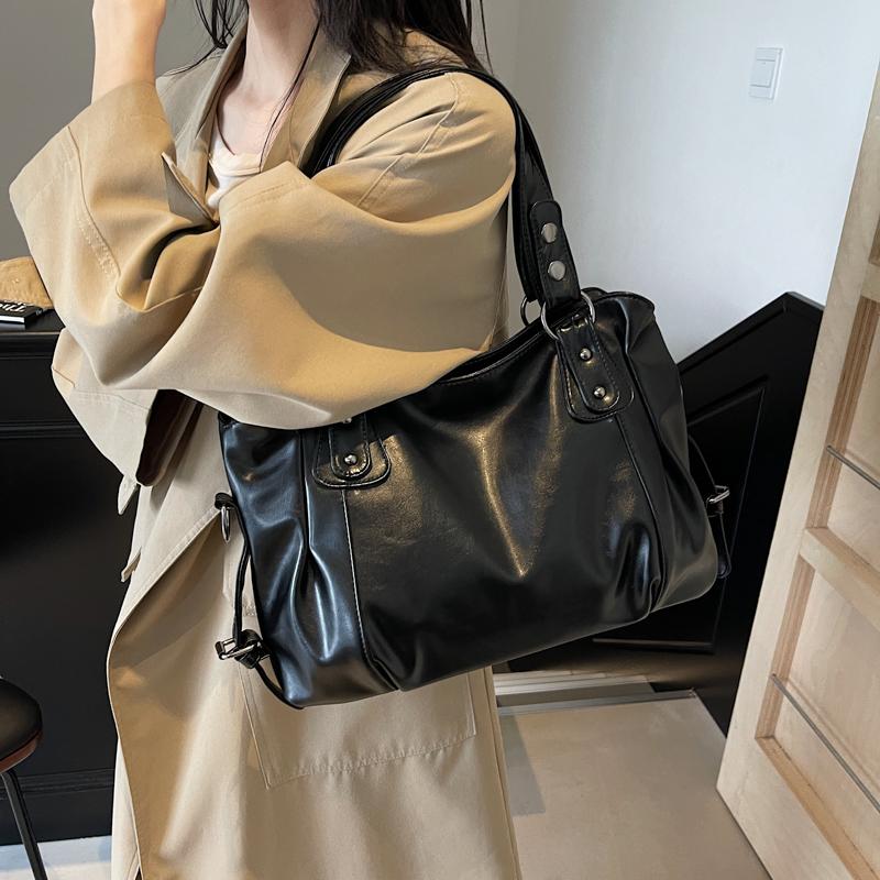 Glossy PU Leather Tote Bag With Dual Handles And Adjustable Shoulder Strap