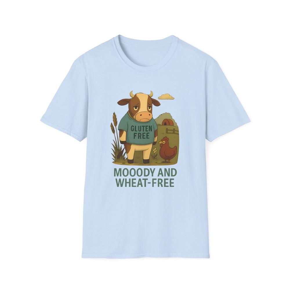 

Unisex Softstyle Funny Gluten-Free Cow T-Shirt – Moody Farm Animal Pasture Tee 2XL