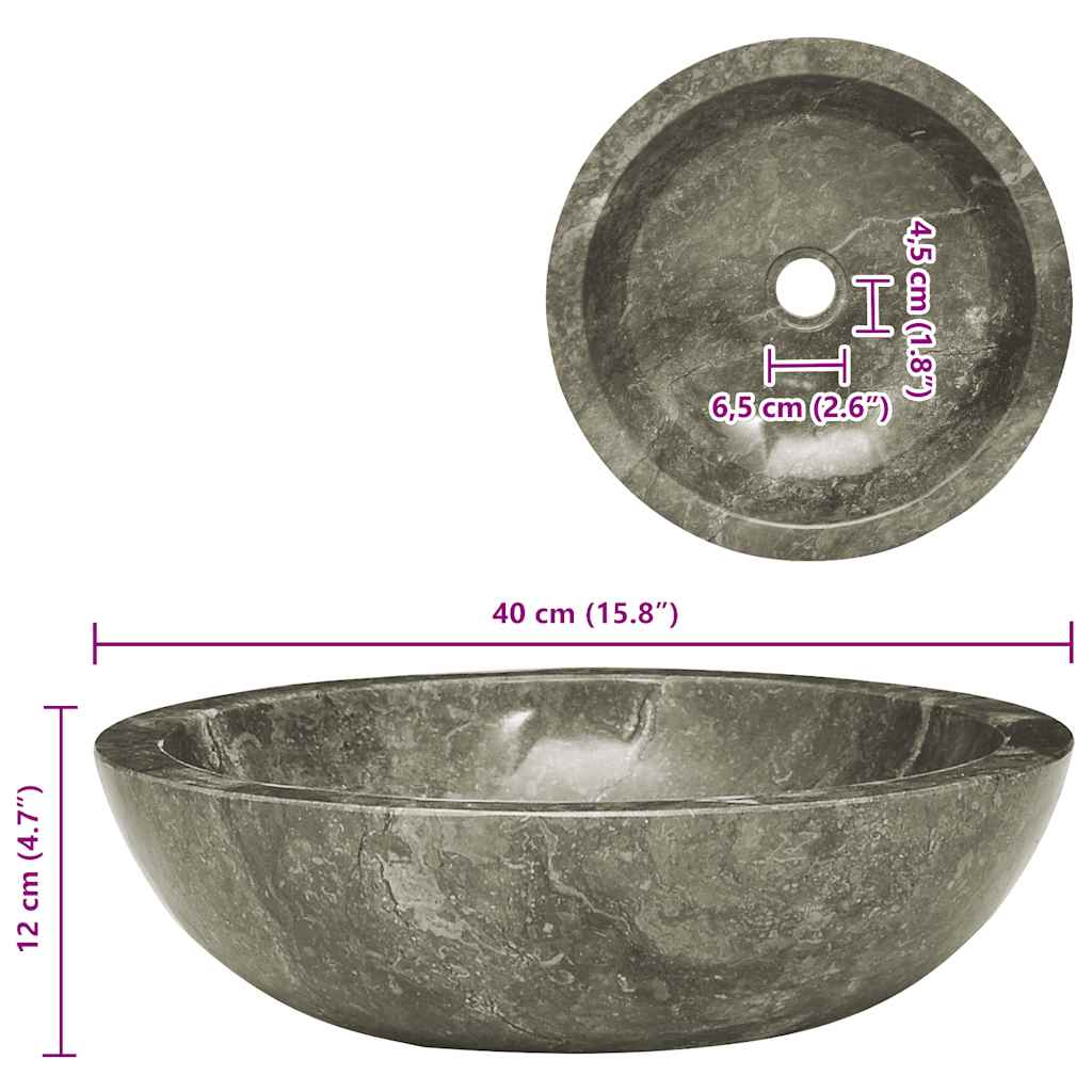 Grey Washbasin Ø40x12 Cm Marble