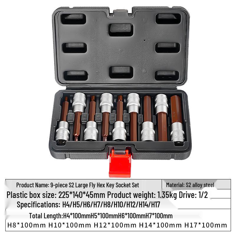 1/2 Large Air Gun Hex Screwdriver Socket Set - One-Piece Extended Pneumatic Bit Wrench