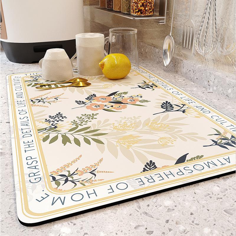 1Pcs Kitchen Super Absorbent Mat Antiskid Draining Coffee Dish Drying Mat Quick Dry Bathroom Drain Pad Tableware Mat