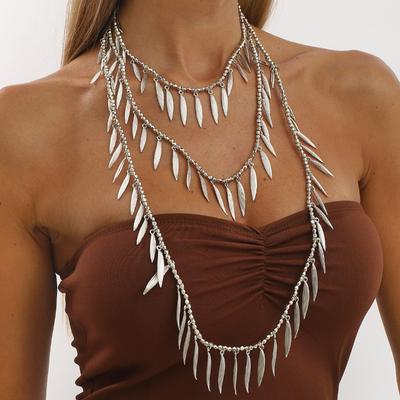Personality Temperament Trend Cold Wind Beaded Necklace Alloy Feather Leaf Pendant Items
