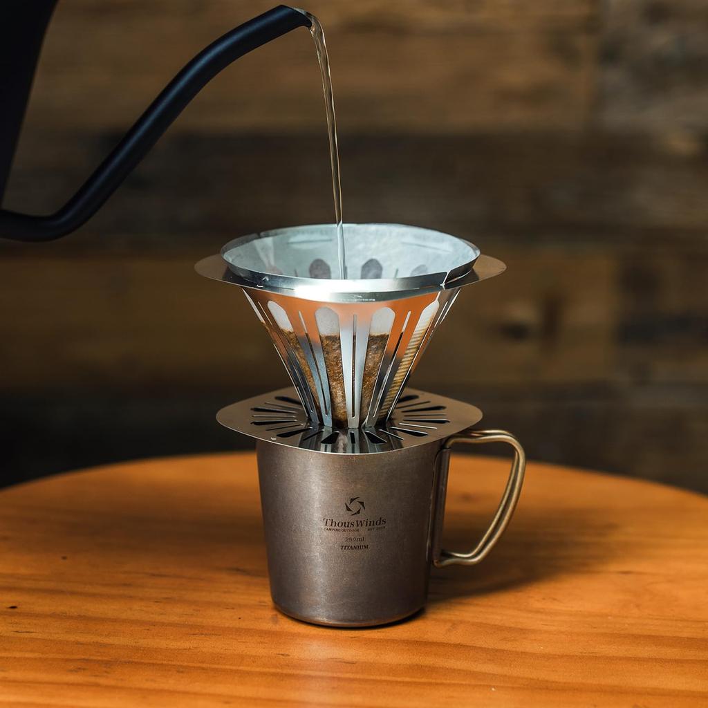 Thous Winds Coffee Stalowy V60 Outdoor Zawiera Torbę do Przechowywania Drip, Kompaktowy, Składany, Ultralekki, 33g, Stalowy, Kompatybilny, Kemping,