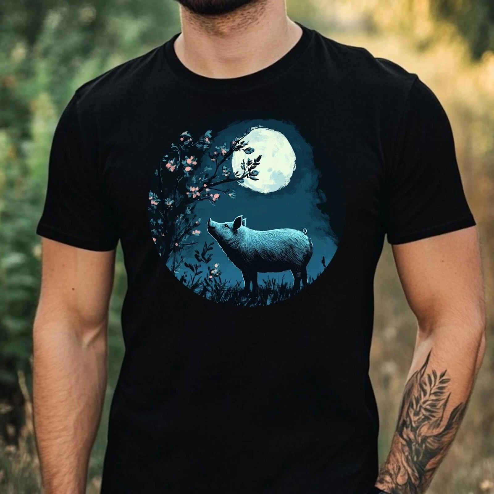 T-Shirt Herren Schwein im Mondlicht Motiv Baumwolle Größe XS bis 5XL XXXL