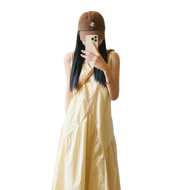 [Original practice + inner lining] Vest dress light yellow women's clothing summer dopamine sweet age reduction a word