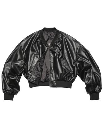 Rockpsycho Leder Crop Bomberjacke Ss - Schwarz
