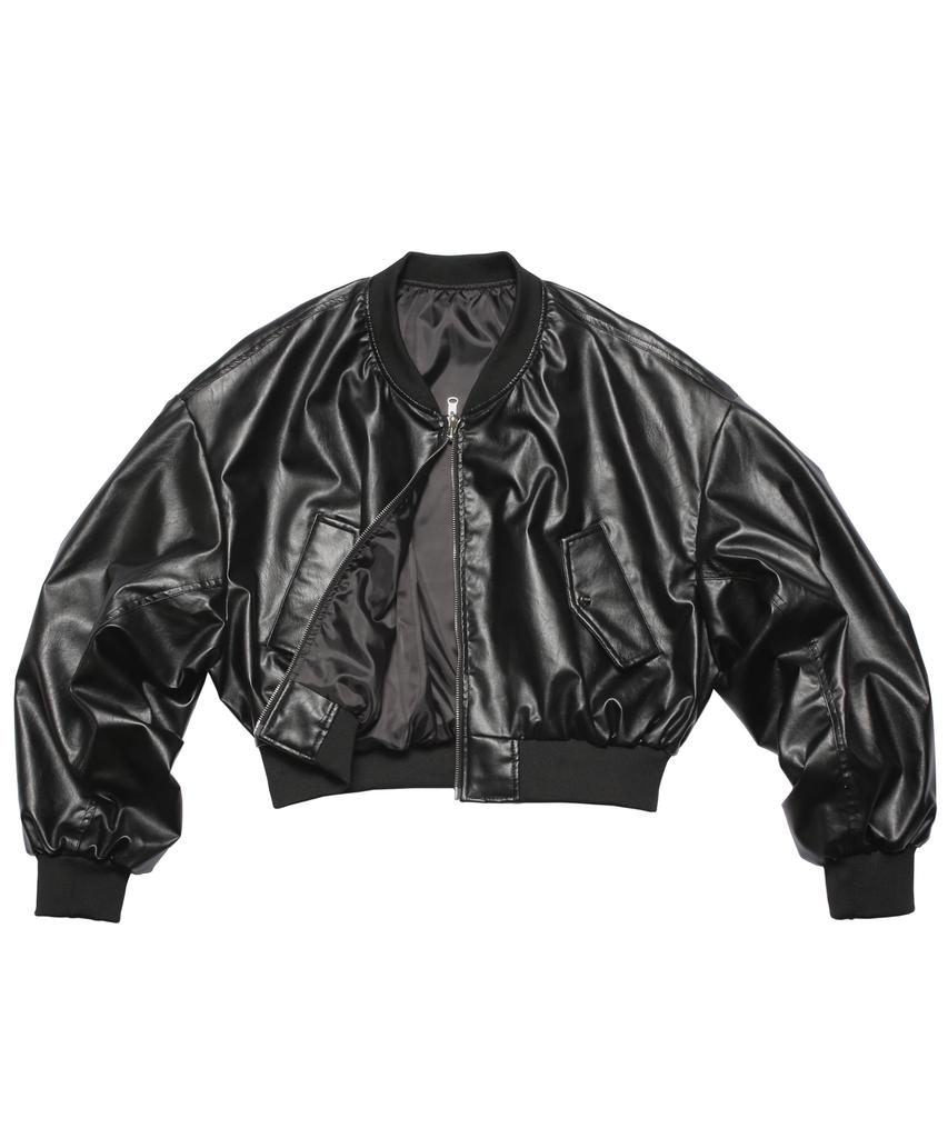 Rockpsycho Leren Crop Bomberjack Zomer - Zwart
