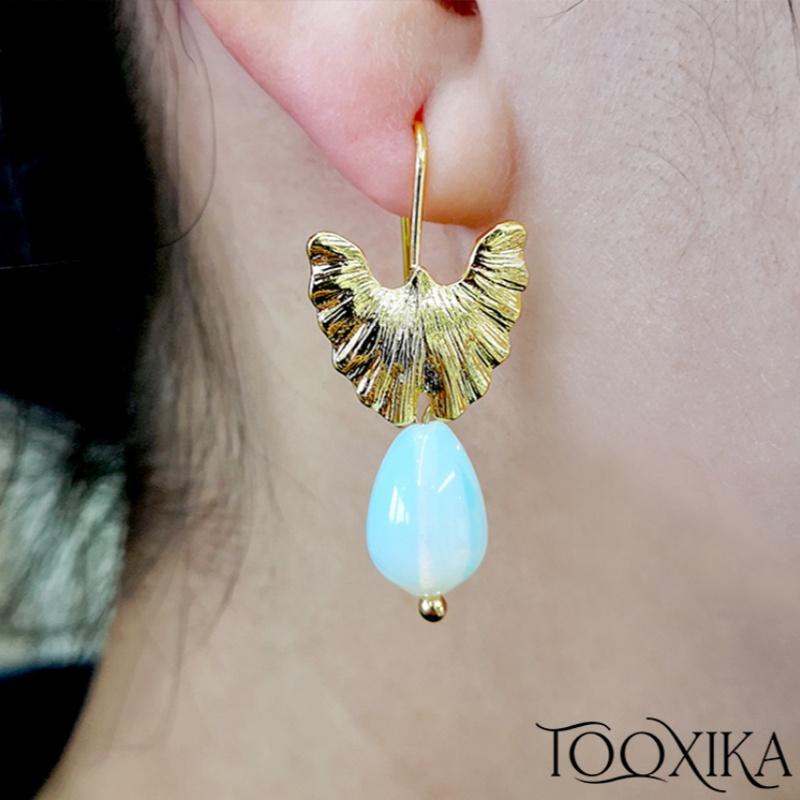 

Винтажные серьги Tooxika с листьями гинкго и опалом для женщин, креативные серьги в форме листьев в стиле бохо