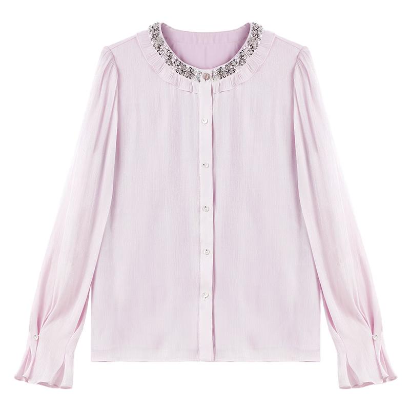 Elegant Round Neck Puff Sleeve Blouse M