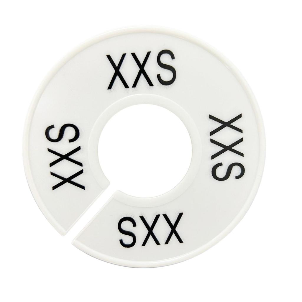 White Double-Sided Round Plastic Clothing Size Dividers with Printed Design for Closet Organization