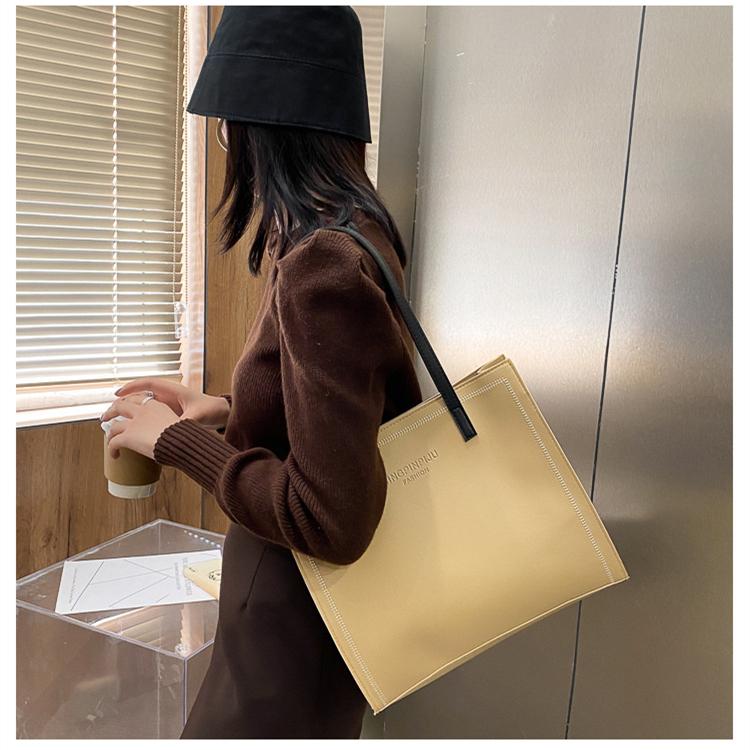 Women Solid Color Magnetic Buckle Square Tote Bag Leisure Large Capacity Handbag PU Shoulder Bags