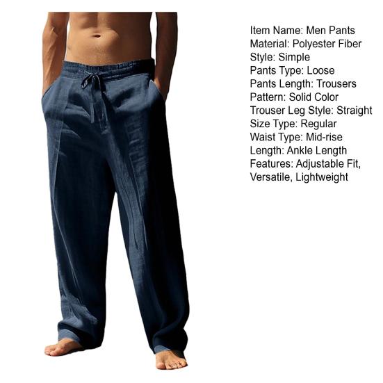 Men Casual Pants Drawstring Waist Pants Loose Fit Straight Leg Summer Trousers for Yoga Holiday Beach