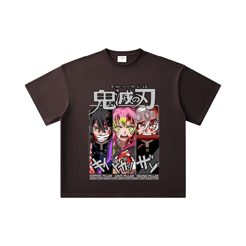 260 GSM Double Yarn 32 Count 100% Cotton Demon Slayer V59 Pillars Print Unisex Heavy Cotton T Shirt