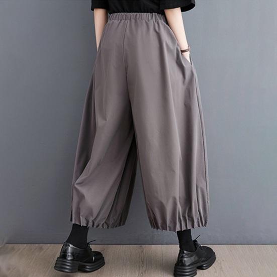 Women Bloomer Elastic High Waist Wide Leg Trousers with Pockets Solid Color Loose Fit Casual Pants Work Travel Daily Wear