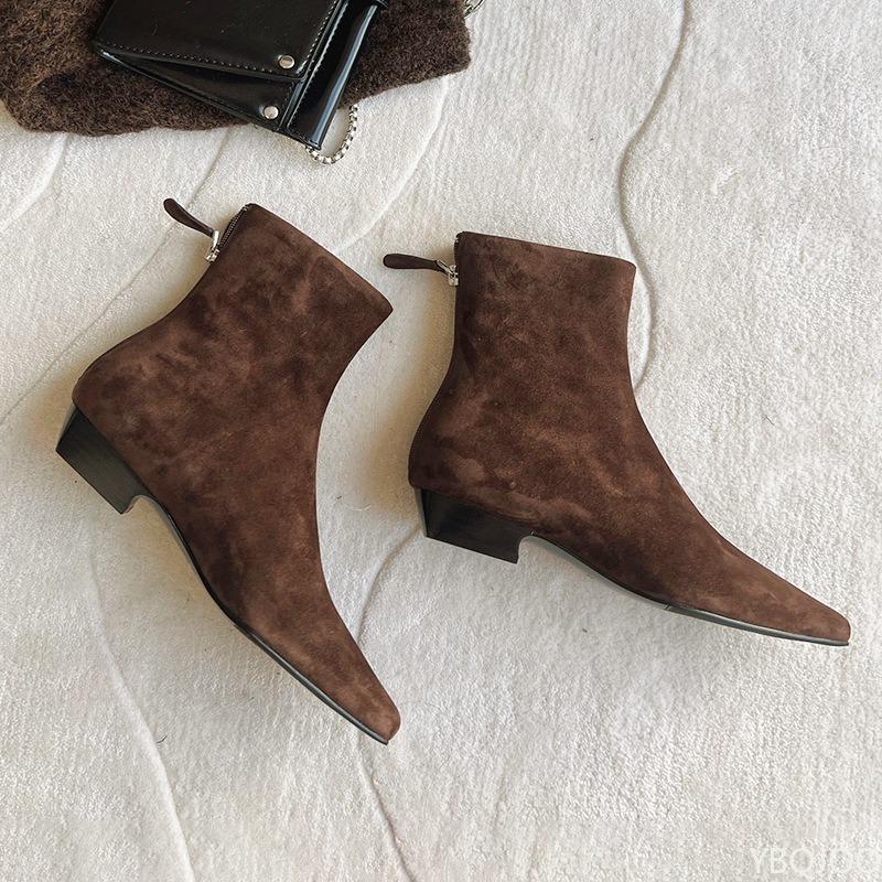 Fashion New autumn winter retro brown suede ankle boots with zipper square toe thick heel simple comfortable short boots