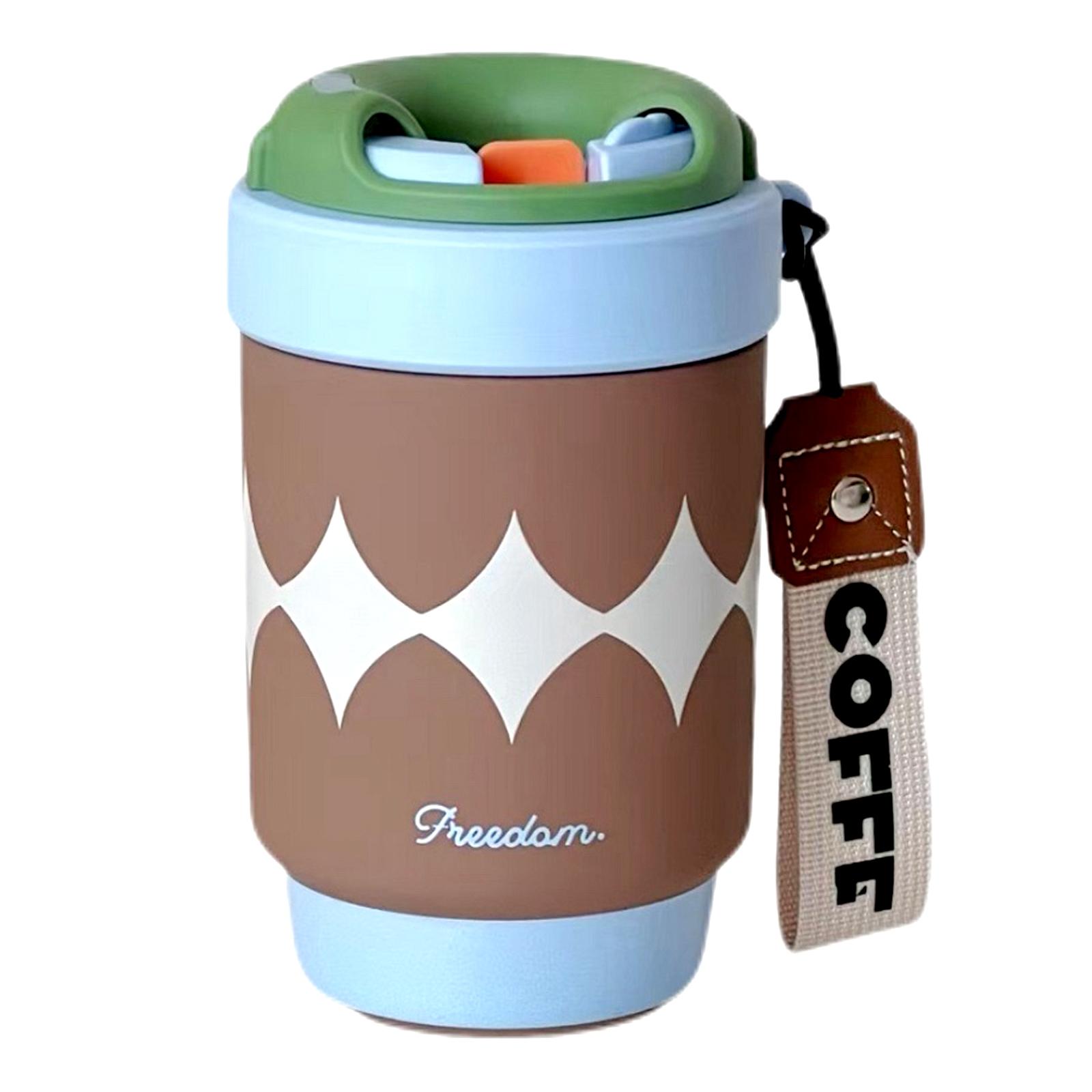 Portable Coffee Tumblers with Detachable Straw Double-Drink Coffee Cups Creative Insulated Travel Mug for Iced Coffee Tea 350ml синий