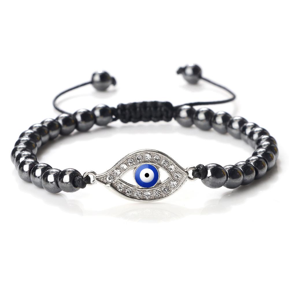 Devil's Eye Round Bead Bracelet with Plated Alloy Woven Cord