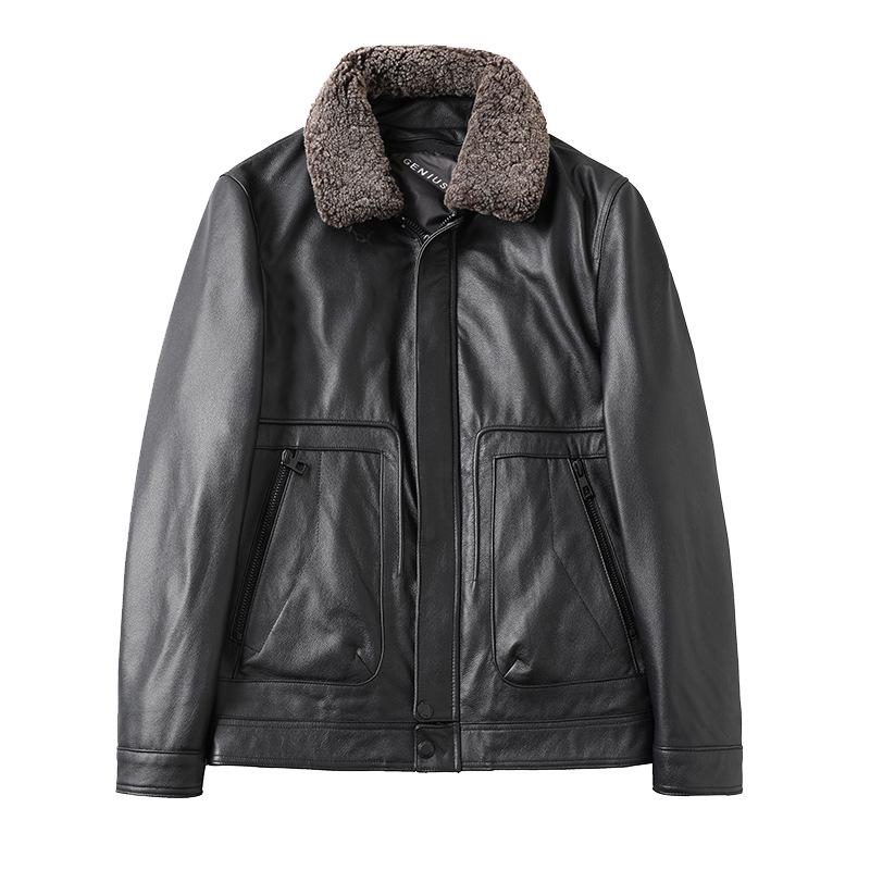 

Куртка из натуральной кожи, Мужская куртка-пуховик из воловьей кожи с воротником из белого утиного пуха, зимняя кожаная куртка в деловом стиле с лацканами XXL