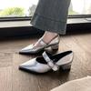 Fashion 2025 Spring New Low Heel Shoes Women's Pointed Head Shallow Mouth Metal Buckle Soft Sole Non-slip Low Top Shoes