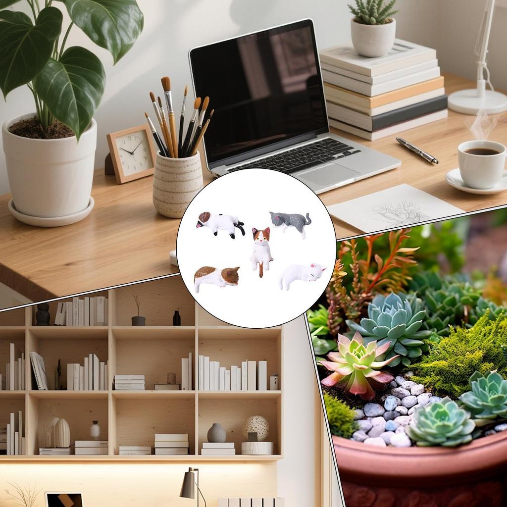 5pcs Realistic Resin Cat Figurines Toys Home Decor Kitten Figurines Desk Decor For Women Vehicle SUV Dashboard Computer Desk