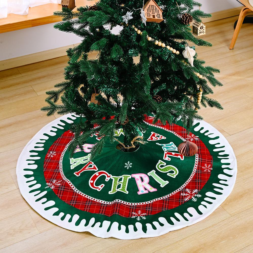 Festive Christmas Tree Skirt With Snow Edge Red English Letters For Holiday Decor