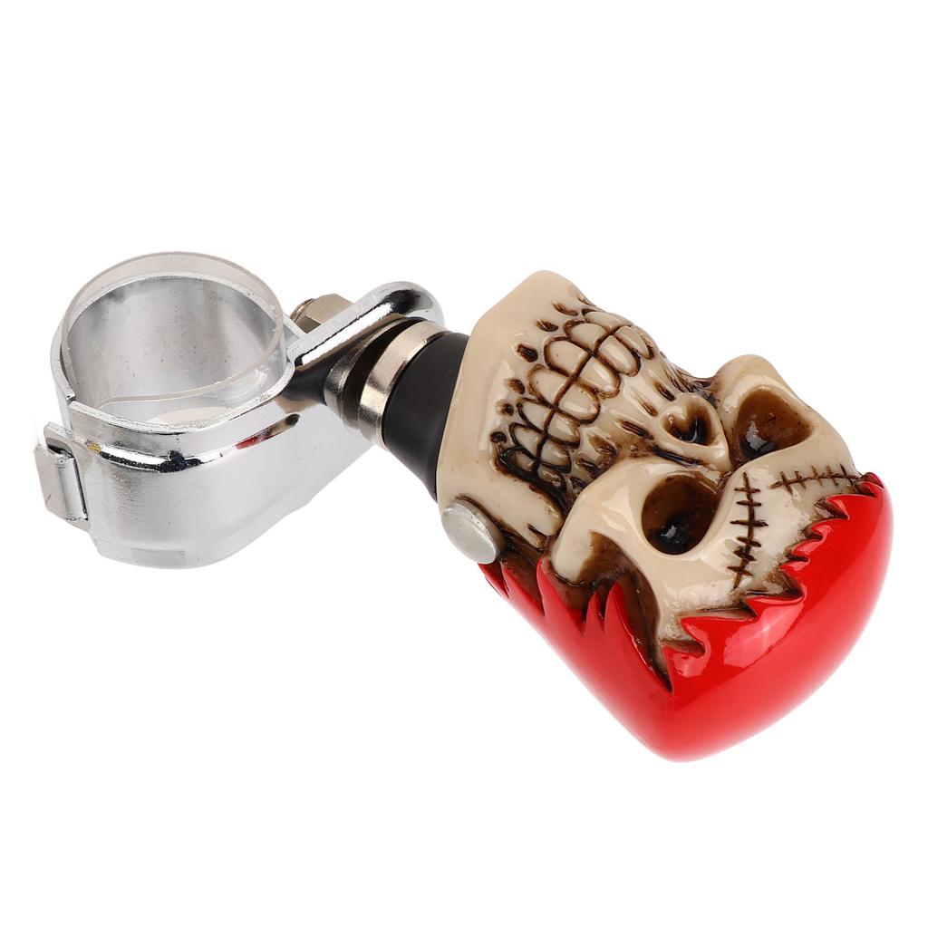 Skull Steering Wheel Knob Car Power Handle Spinner Knob Universal for Trucks Tractors Boats Red Hair White Face