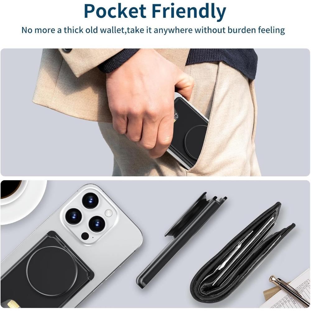 Wallet Stand with Pop Socket and Adapter Ring for Magsafe Magnetic Stand Holder with Collapsible Phone Grip Wallet