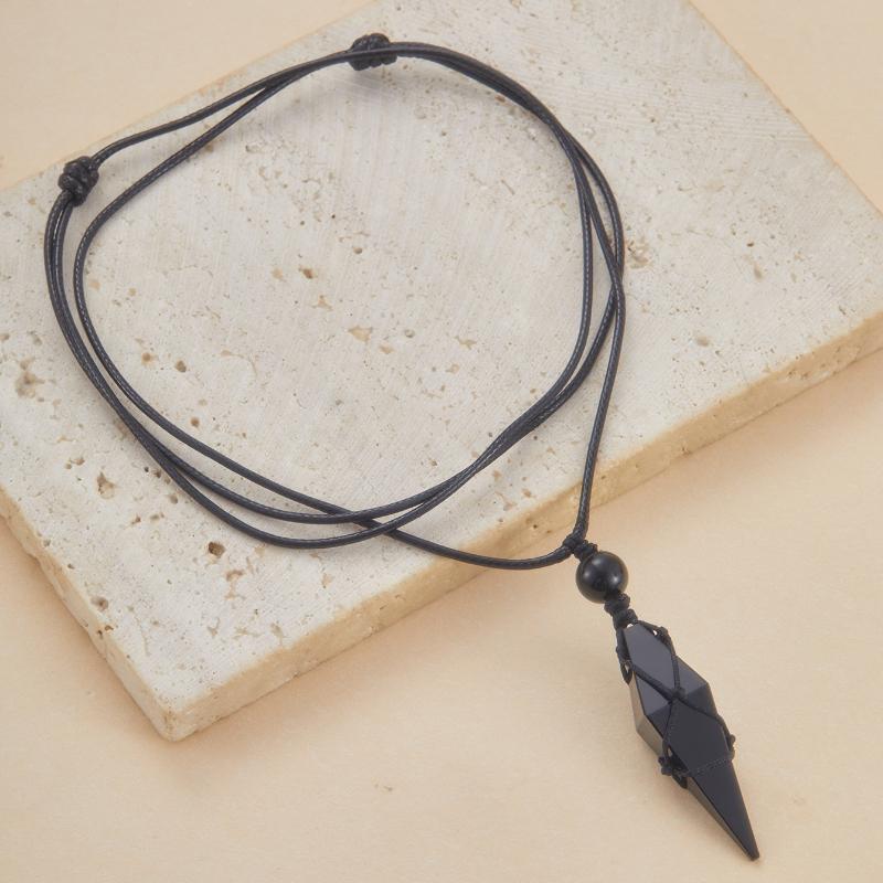 

New Gothic Black Angular Pendant Woven Rope Necklace, Women s Personalized Creative Holiday Accessories Jewelry