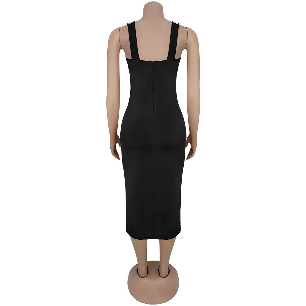 C7322 Elegant Slim-Fit Women's Dress with Button Decoration