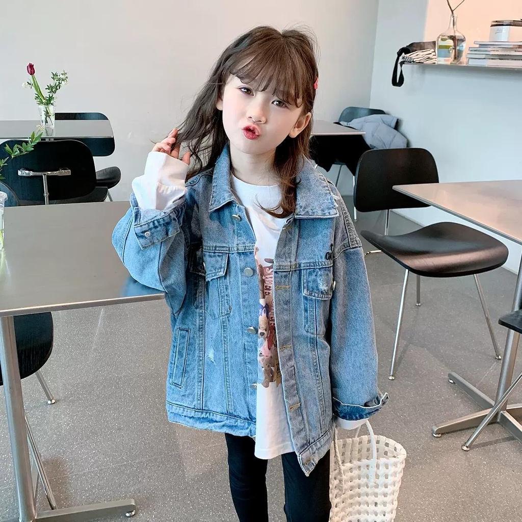 Girls' Gradient Denim Jacket - Spring/Autumn Collection 2026, Large Children's Lapel Top