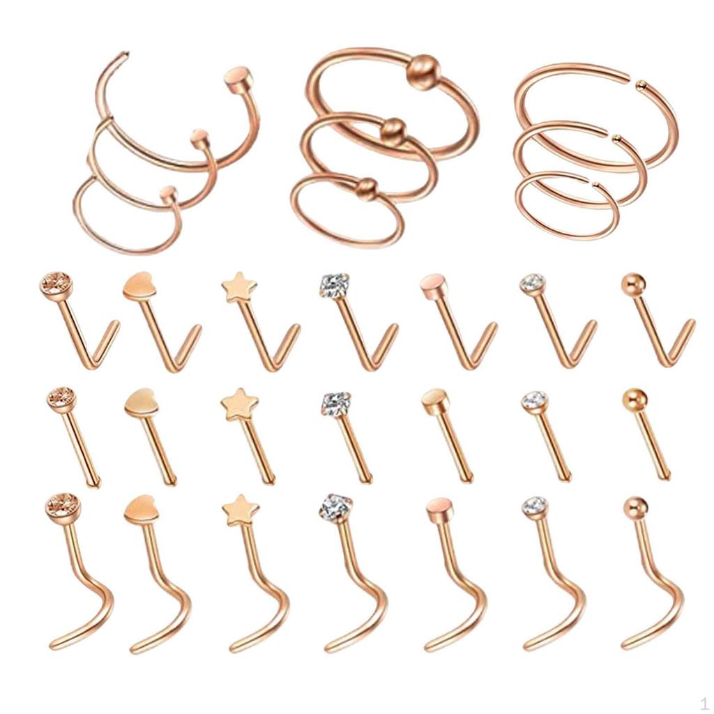 20g Stainless Steel Nose Rings Hoop Studs for Women Men 30Pcs