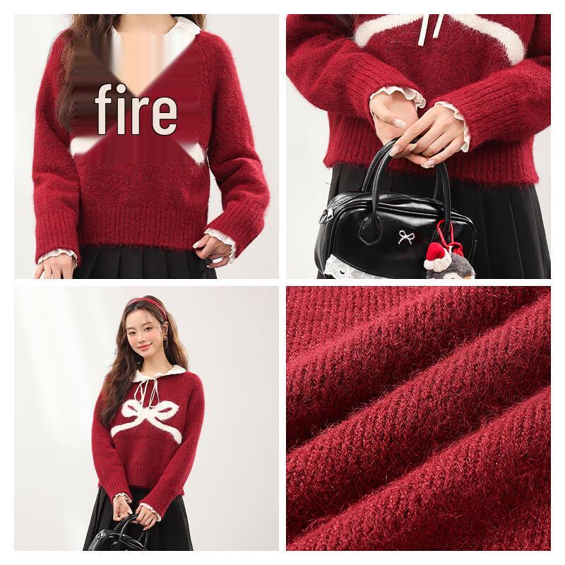 MJ STYLE Women's Contrast Bow Knit Sweater