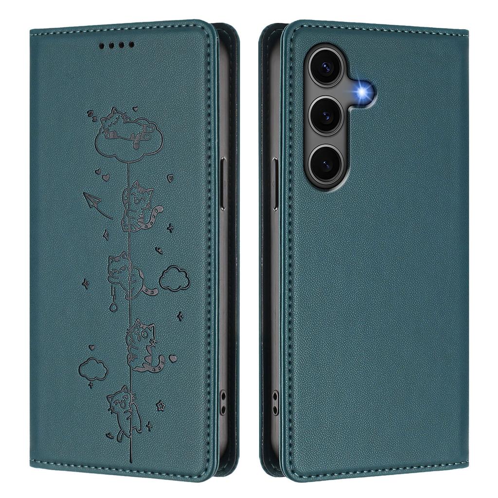 For Samsung Galaxy S25+/Galaxy S24+ Case RFID Blocking Wallet Stand Imprinted Cat Pattern Leather Phone Cover