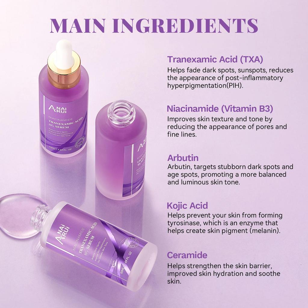 ANAiRUi Ser cu Acid Tranexamic 10% cu Niacinamidă și Acid Hialuronic pentru Ten cu Nuanță Inegală, 30/50ML
