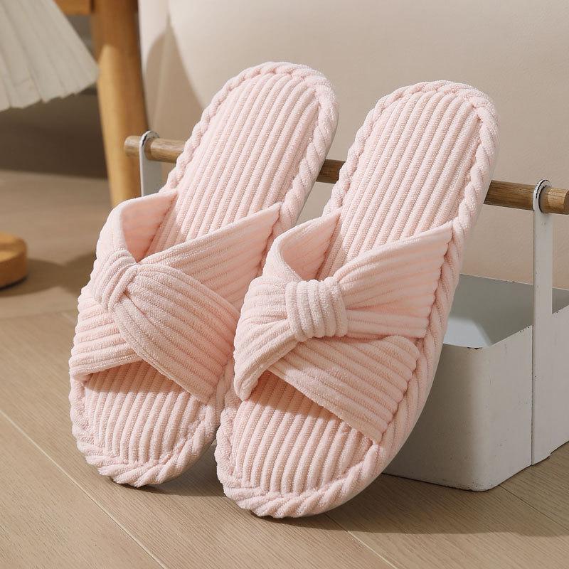 Corduroy Cross Cotton Slippers: Warm Indoor Footwear for Women (Winter, Spring, Autumn)