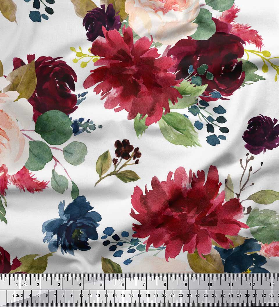 

Тканина Soimoi Beige Japan Crepe Satin Leaves & Peony Floral Print Тканина на метр 42 дюйма 42 Inch Wide - Poly Crepe білий