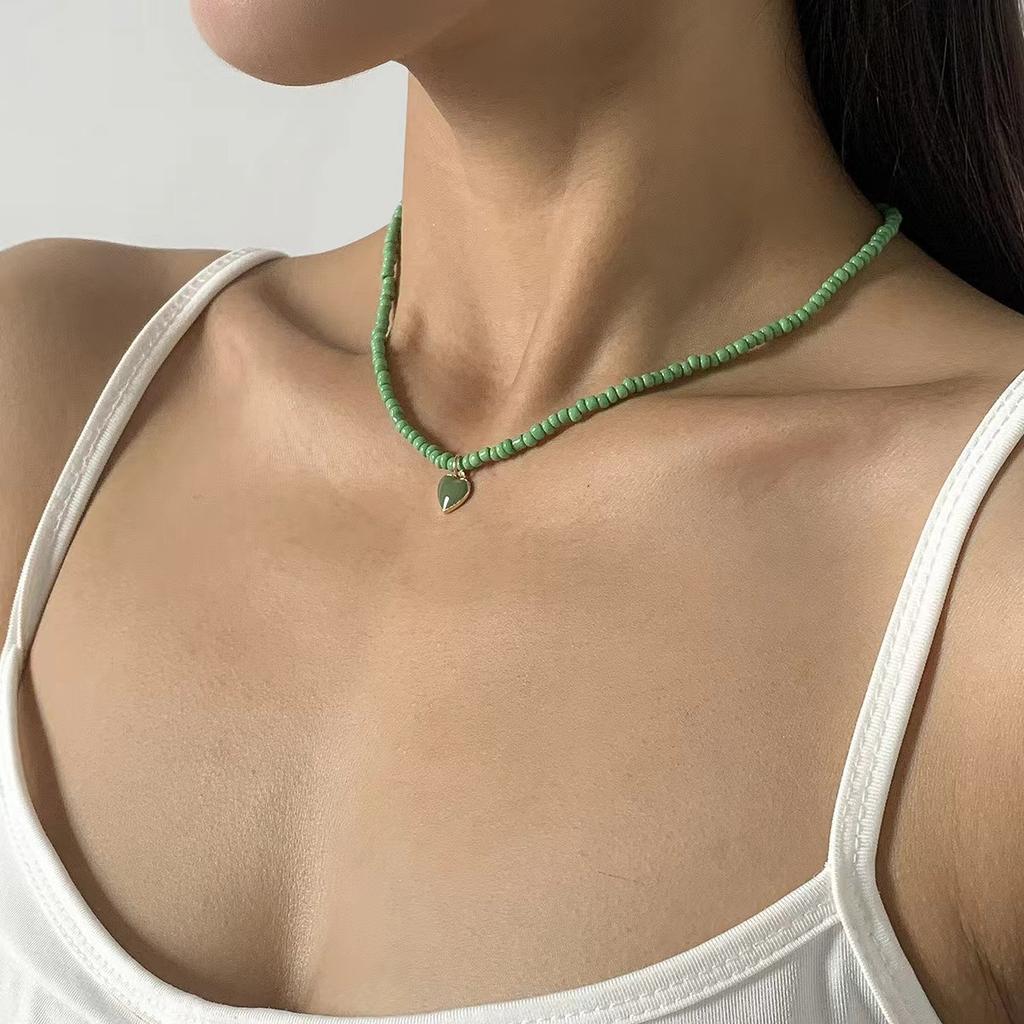 Bohemian Handmade Rice Bead Heart-shaped Necklace Collarbone Chain