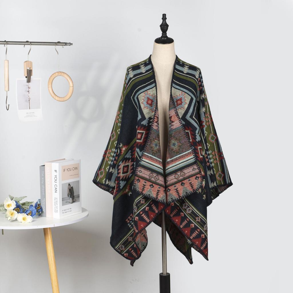 Double-Sided High-End Retro Exotic Ethnic Style Shawl With Women'S Scarf Women'S Simple Warm Cape